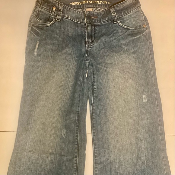 Mossimo Supply Co Extra Wide Jeans Low Rise Juniors 7 Light Blue Wash Distressed - Picture 3 of 14